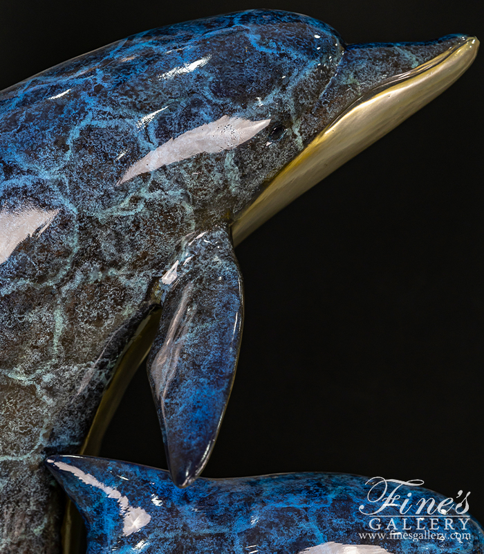 Bronze Fountains  - Three Dolphins Bronze Fountain In Dazzling Blue Enamel - BF-892